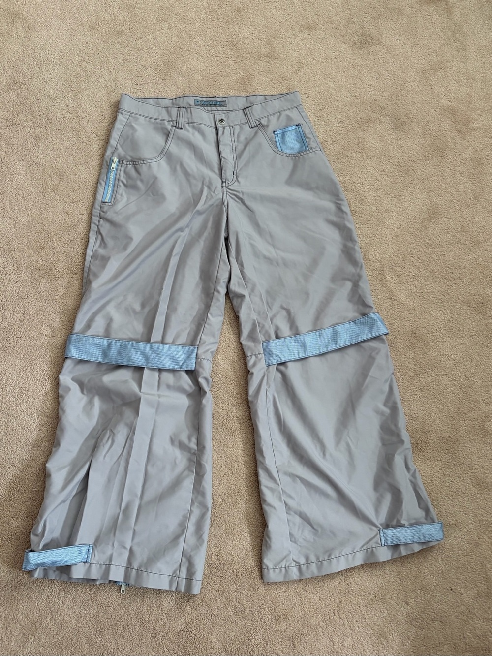 Light Gray Convertible rave Pants with Blue Trim macgirl